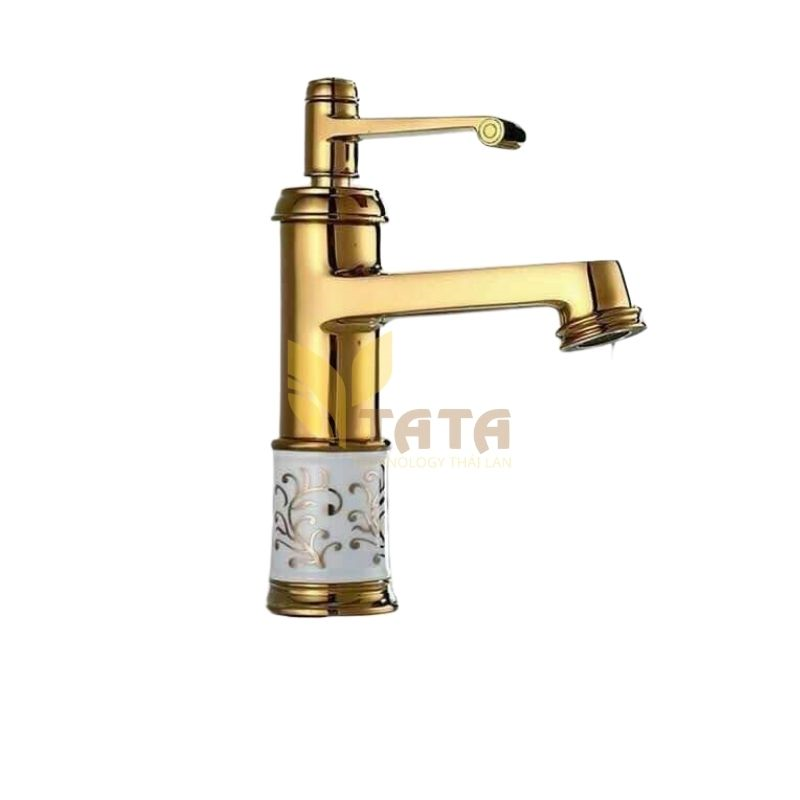 Vòi Lavabo Mạ Vàng Hoa Văn Nghệ Thuật Cao 20cm  VLVB6857