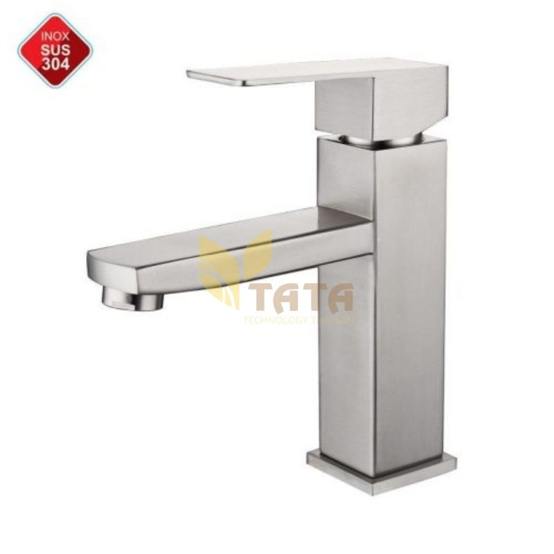 Vòi Lavabo Vuông Nóng Lạnh Inox Cao 20cm VLVB6801