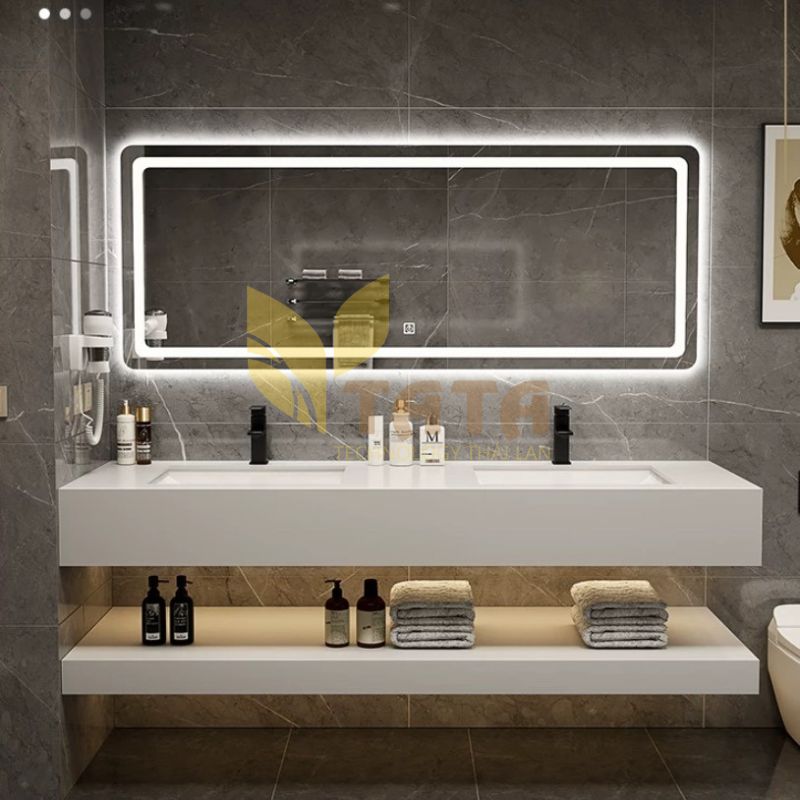BỘ BÀN ĐÁ LAVABO ĐÔI CHỐNG TRẦY TRẮNG BĐ-6833