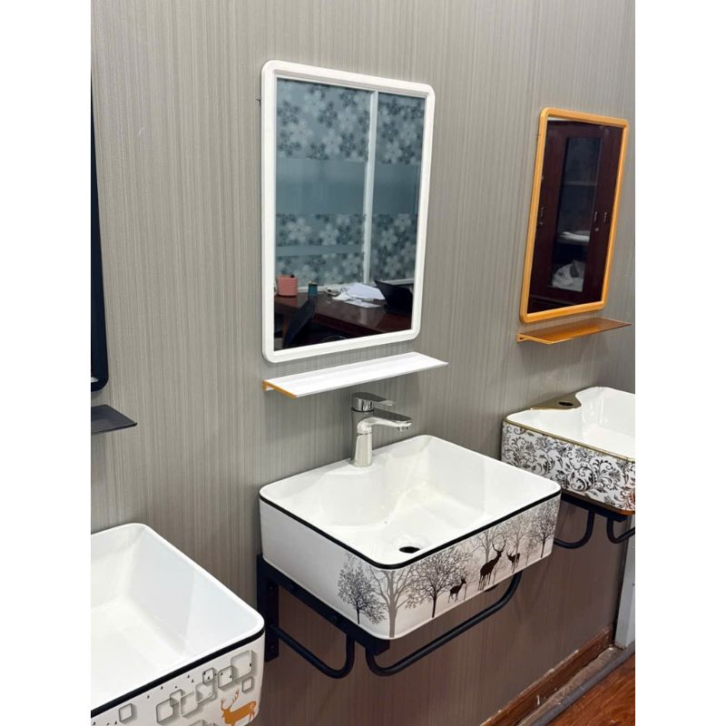 COMBO CHẬU LAVABO TREO NAI ĐEN + GƯƠNG KỆ GƯƠNG CAO CẤP TATA CLVB6951