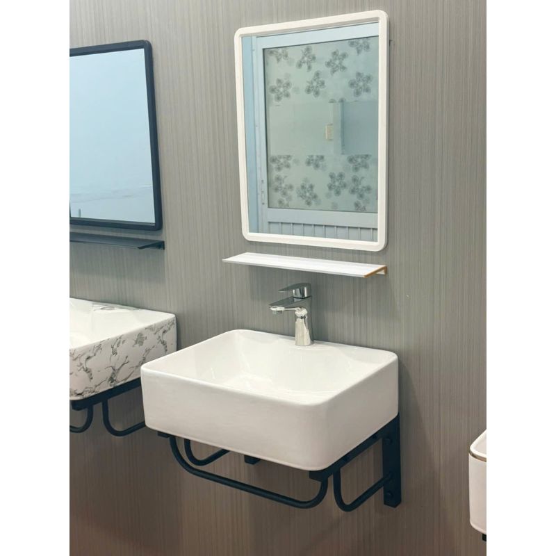 COMBO CHẬU LAVABO TREO TƯỜNG TRẮNG + GƯƠNG KỆ GƯƠNG CAO CẤP TATA CLVB6950