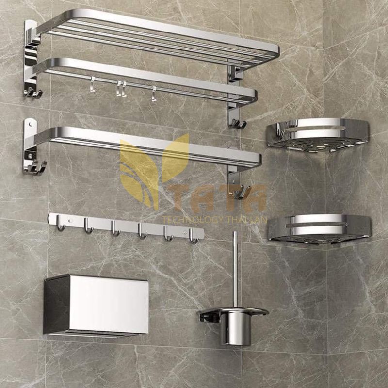 Bộ phụ kiện giá treo 5 món phòng tắm cao cấp Inox Bóng TATA PK-6804
