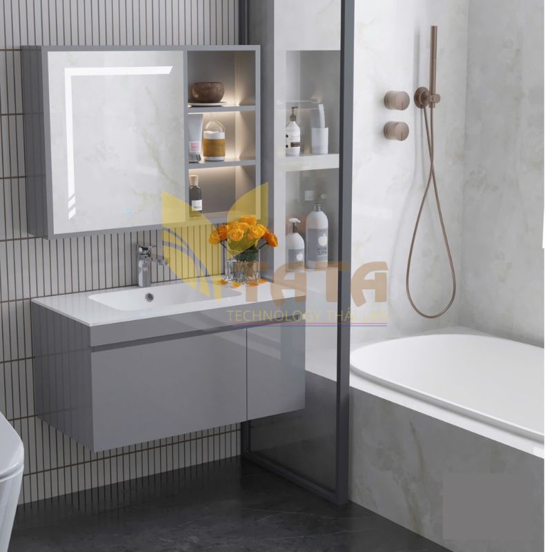 Bộ Tủ Chậu Lavabo Nhựa PVC + Tủ Gương LED Cao Cấp TATA TLVB6913