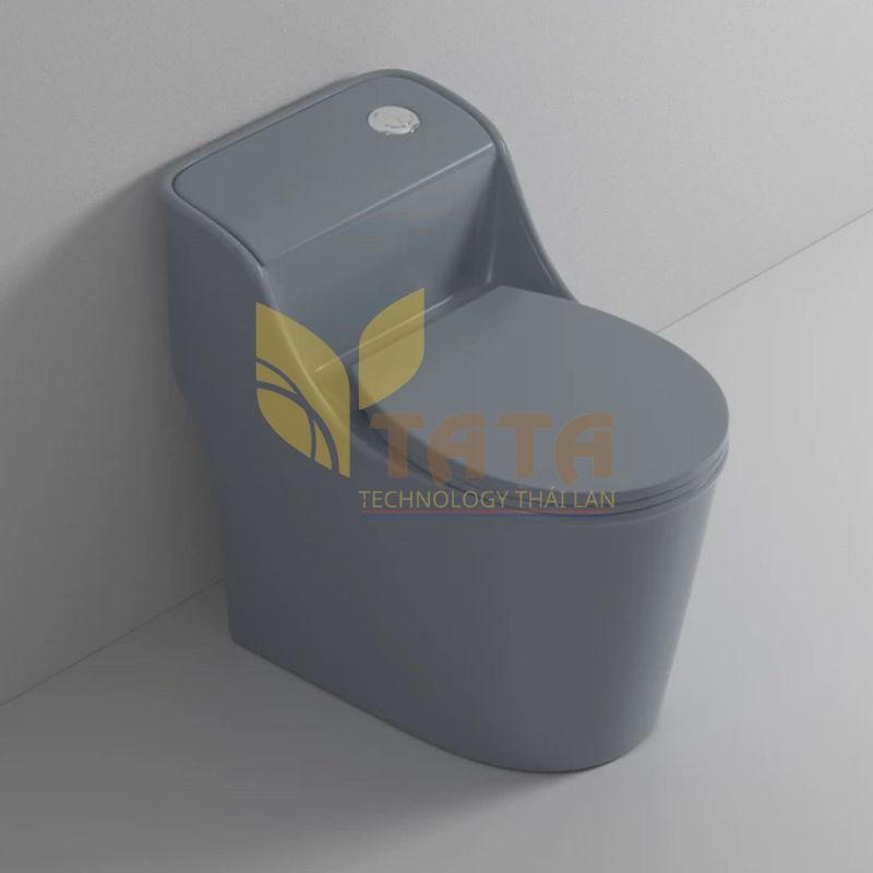 Bồn Cầu 1 Khối Trứng Màu Xám Viền Vàng TATA BC6843