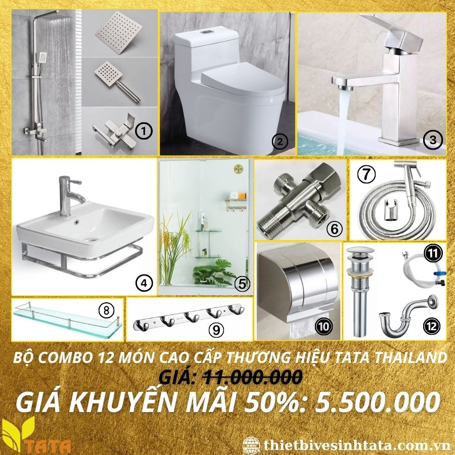 (Mã SP: CB-07) Combo Trọn Bộ Thiết Bị Vệ Sinh 12 Món TaTa CB-07