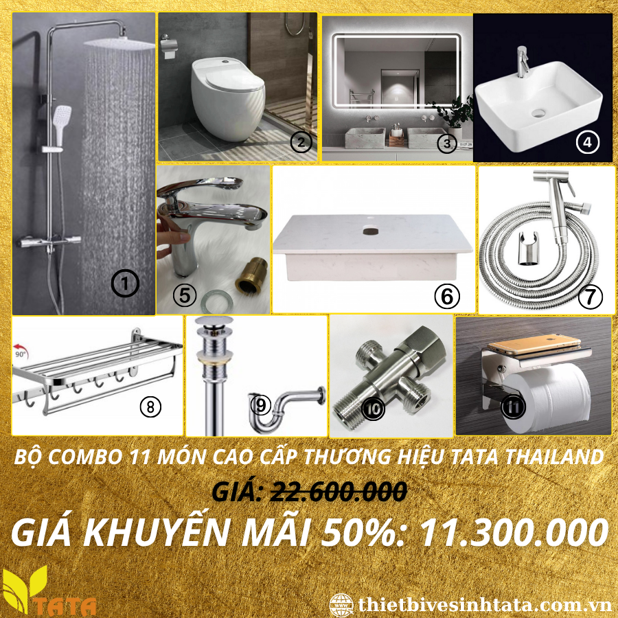 (Mã SP: CB-20) Combo trọn bộ thiết bị vệ sinh 11 món TATA CB-20
