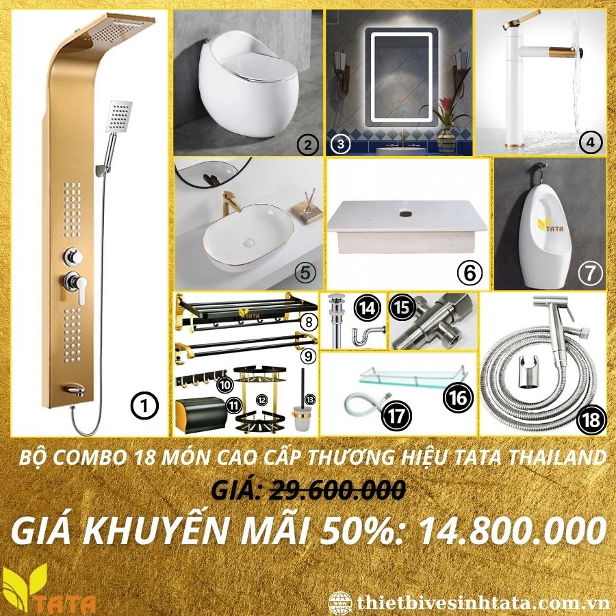 (Mã SP: CB-24) Combo Trọn Bộ Thiết Bị Vệ Sinh 18 Món TATA CB-24