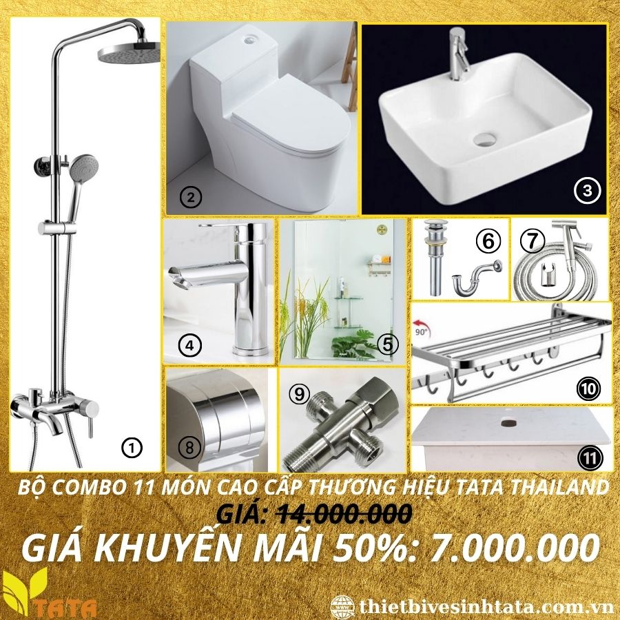 (Mã SP: CB-26) Combo Trọn Bộ Thiết Bị Vệ Sinh 11 Món TaTa CB-26