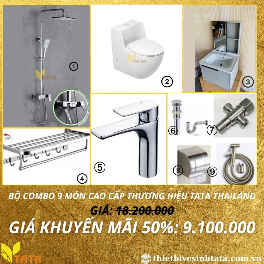 (Mã SP: CB-27) Combo Trọn Bộ Thiết Bị vệ Sinh 09 Món TATA CB-27
