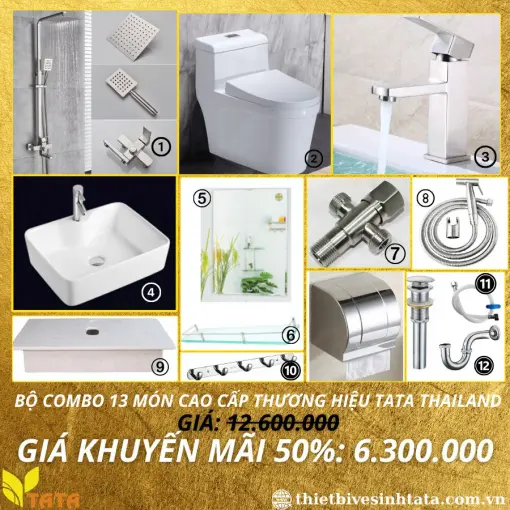 (Mã SP: CB-09) Combo Trọn Bộ Thiết Bị Vệ Sinh 13 Món Tata CB-09