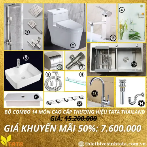 (Mã SP: CB-12) Combo trọn bộ thiết bị vệ sinh 14 món TATA CB-12