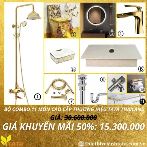 (Mã SP: CB-25) Combo Trọn Bộ Thiết Bị Vệ Sinh 11 Món TATA CB-25