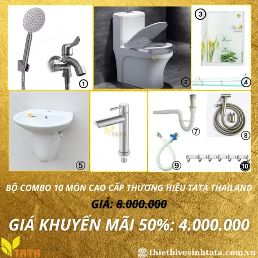 (Mã SP: CB-28) Combo Giá Rẻ Trọn Bộ 10 Món Thiết Bị Vệ Sinh TATA CB-28