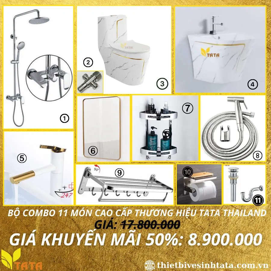 (Mã SP: CB-32) Combo Giá Rẻ Trọn Bộ 11 Món Thiết Bị Vệ Sinh TATA CB-32