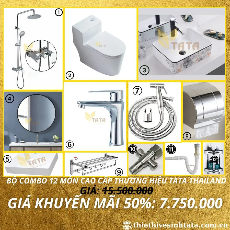 Combo Giá Rẻ Trọn Bộ 12 Món Thiết Bị Vệ Sinh TATA CB-34