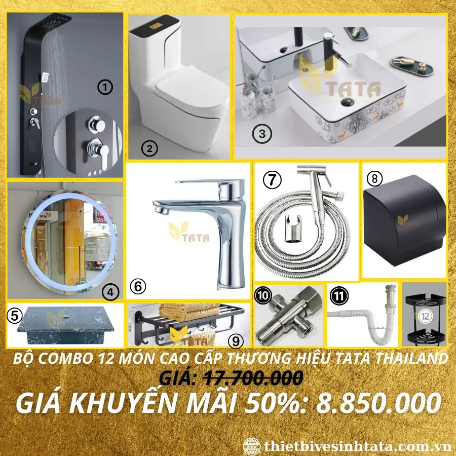 Combo Giá Rẻ Trọn Bộ 12 Món Thiết Bị Vệ Sinh TATA CB35
