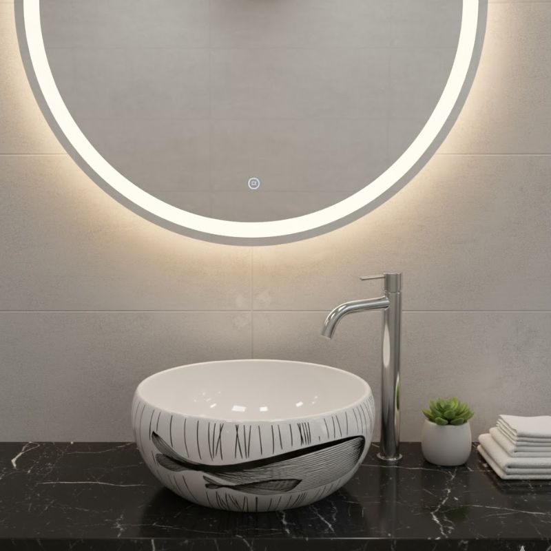 CHẬU LAVABO ĐẶT BÀN TRÒN HOA VĂN CON CÁ CAO CẤP TATA CLVB6943
