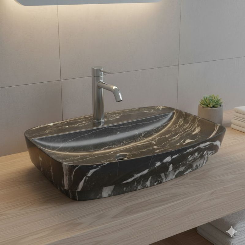 CHẬU LAVABO ĐẶT BÀN VÂN ĐÁ ĐEN NGHỆ THUẬT CAO CẤP TATA CLVB6947