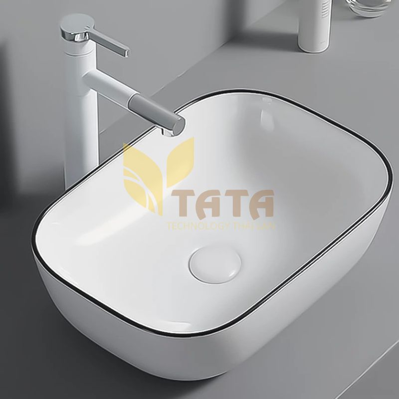 CHẬU LAVABO ĐẶT BÀN VIỀN ĐEN TATA CLVB-6926