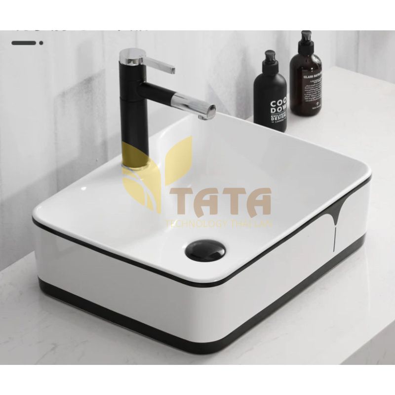 CHẬU LAVABO ĐẶT BÀN VIỀN ĐEN TATA CLVB-6928