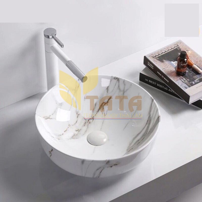 Chậu Lavabo Đặt Bàn Tròn Vân Đá Trắng TATA LVB6828