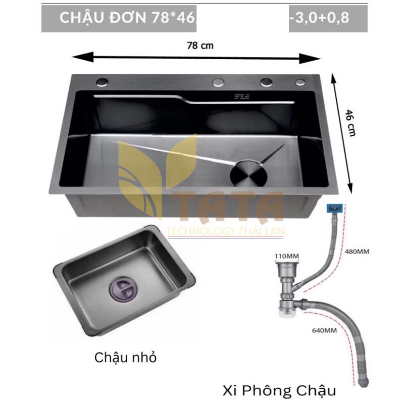 Chậu Rửa Chén 1 hộc Phủ Nano Đen TATA CRC6911