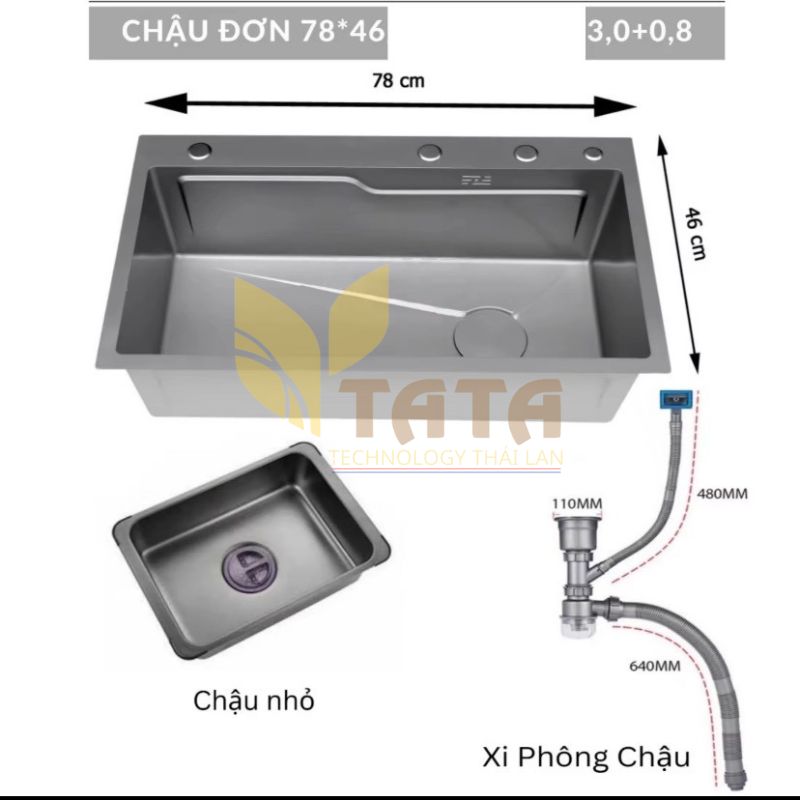 Chậu Rửa Chén 1 hộc Phủ Nano Xám TATA CRC6872