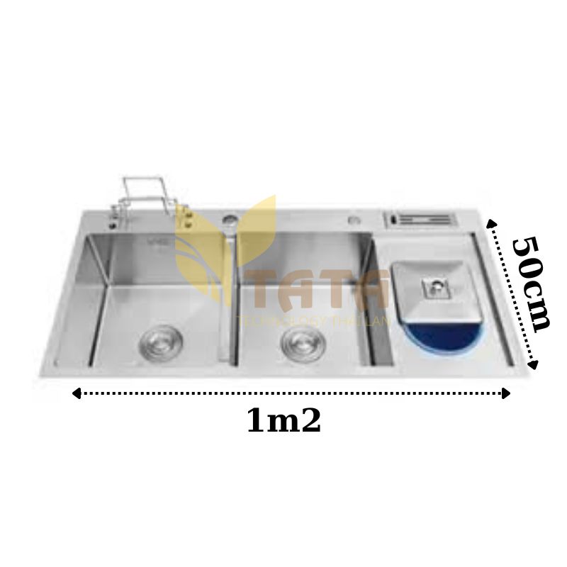 CHẬU RỬA CHÉN INOX 304 CÓ HỘC RÁC 1M2X50 CAO CẤP TATA CRC6932