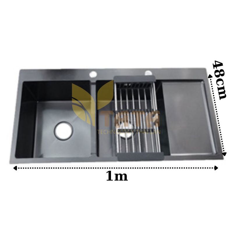 CHẬU RỬA CHÉN 2 HỘC INOX ĐEN BÀN CHỜ NANO ĐEN TATA CRC-6908
