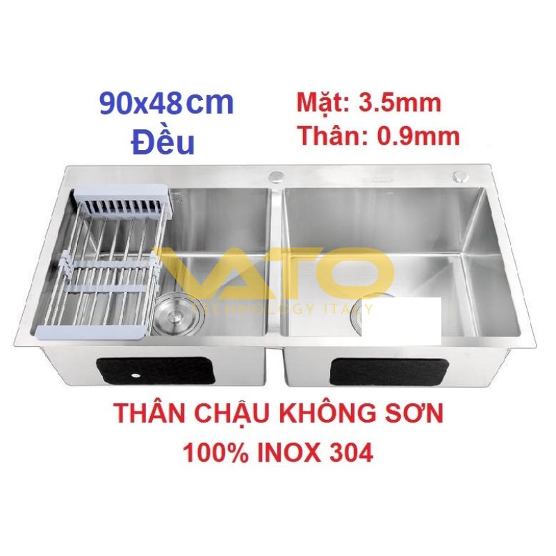 CHẬU RỬA CHÉN 2 HỘC INOX 304 (90×48) VATO CRCVT6805