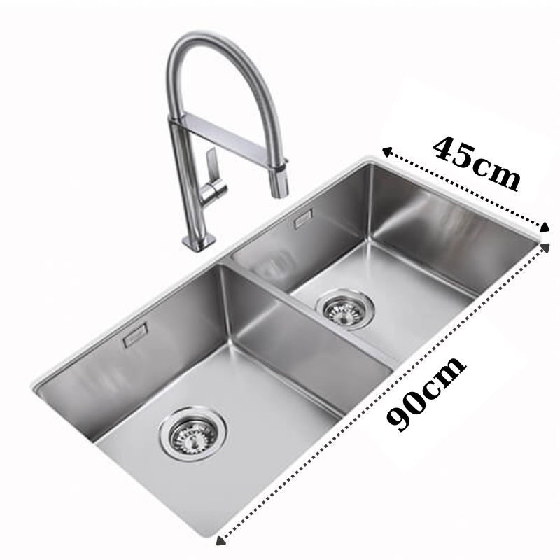 CHẬU RỬA CHÉN ÂM BÀN 2 HỘC INOX 304 (90*45CM) CAO CẤP TATA CRC6950