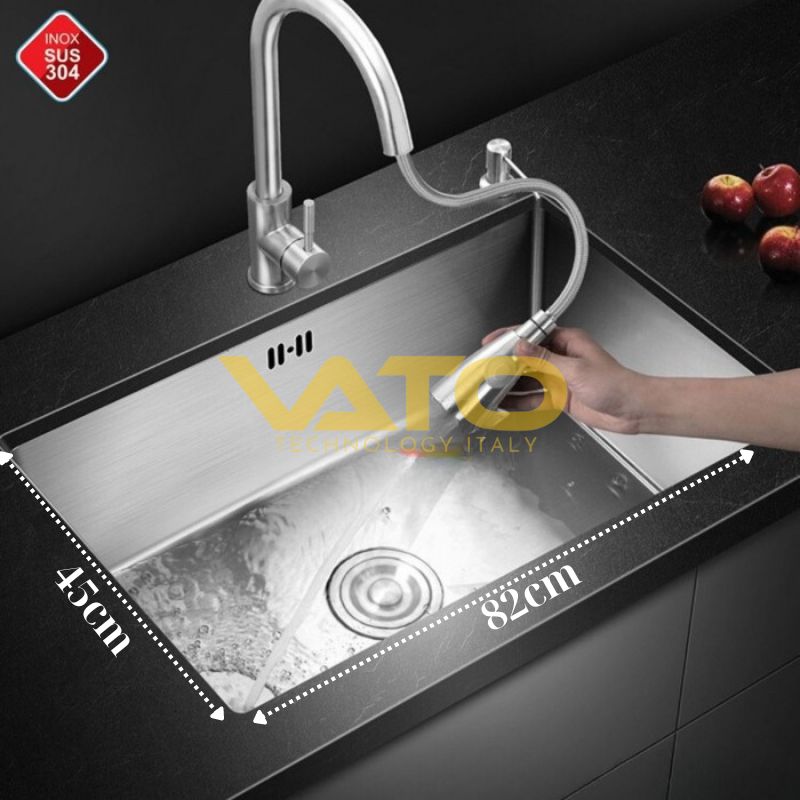 CHẬU RỬA CHÉN ÂM ĐÁ 1 HỘC (82X45) INOX 304 VATO CRCVT6807