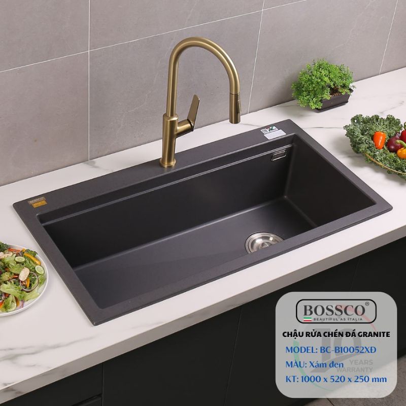 Chậu rửa chén đá 1 hộc BOSSCO – BC-B10052XĐ (Xám đen)