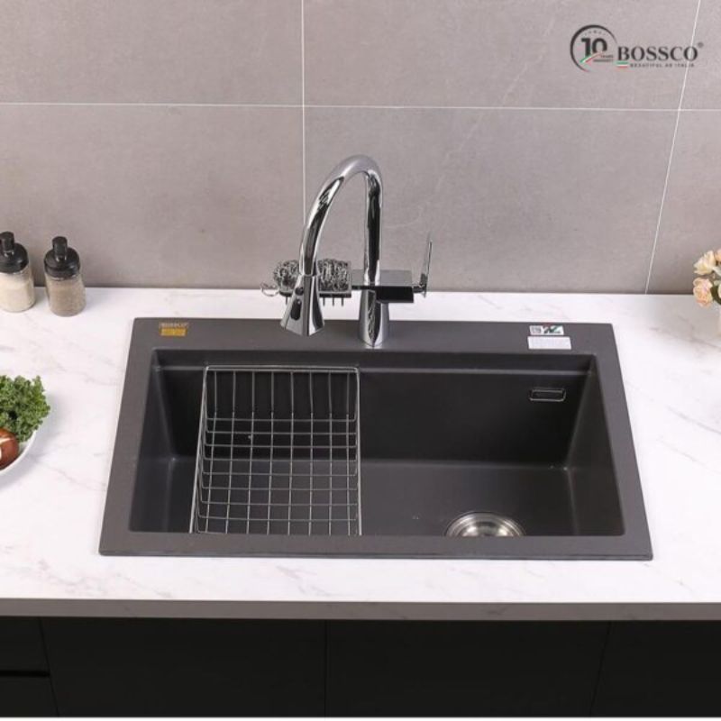 Chậu rửa chén đá 1 hộc BOSSCO – BC-B8252XĐ (Xám đen)