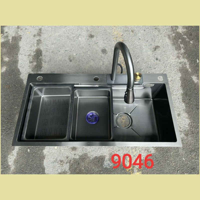 CHẬU RỬA CHÉN NANO ĐEN 1 HỘC INOX 304 (90*46cm) CAO CẤP TATA CRC6943