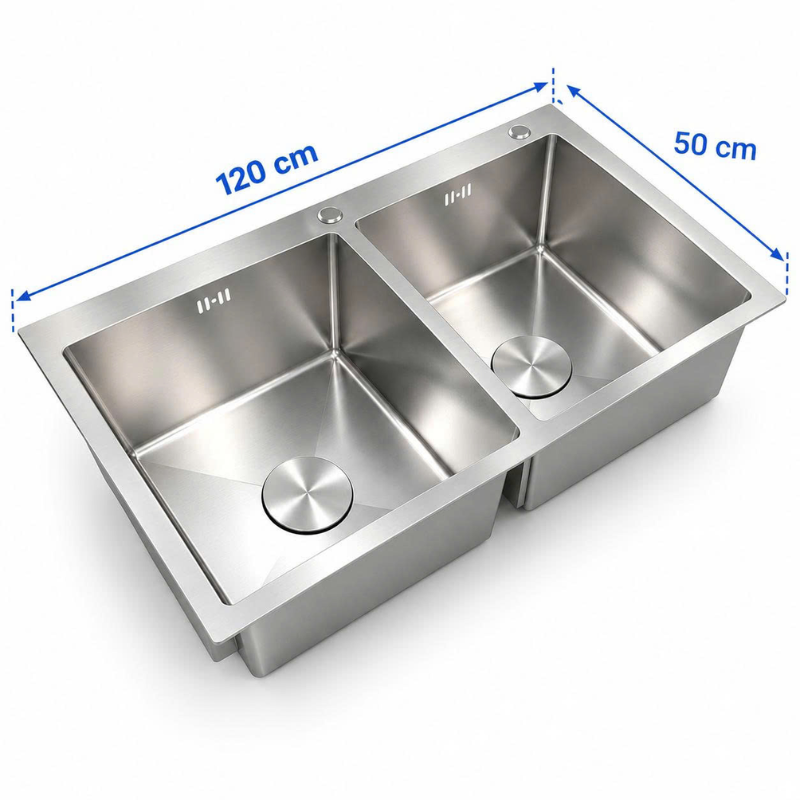 CHẬU RỬA CHÉN INOX 304 2 HỘC (1m2x50) CAO CẤP VATO CRCVT6828