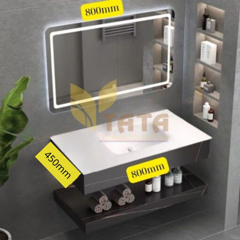 Combo Bàn Đá Đen Chống Trầy 2 Tầng Mặt Lavabo Full Sứ Tràn Viền BĐ6908 (80x45cm)