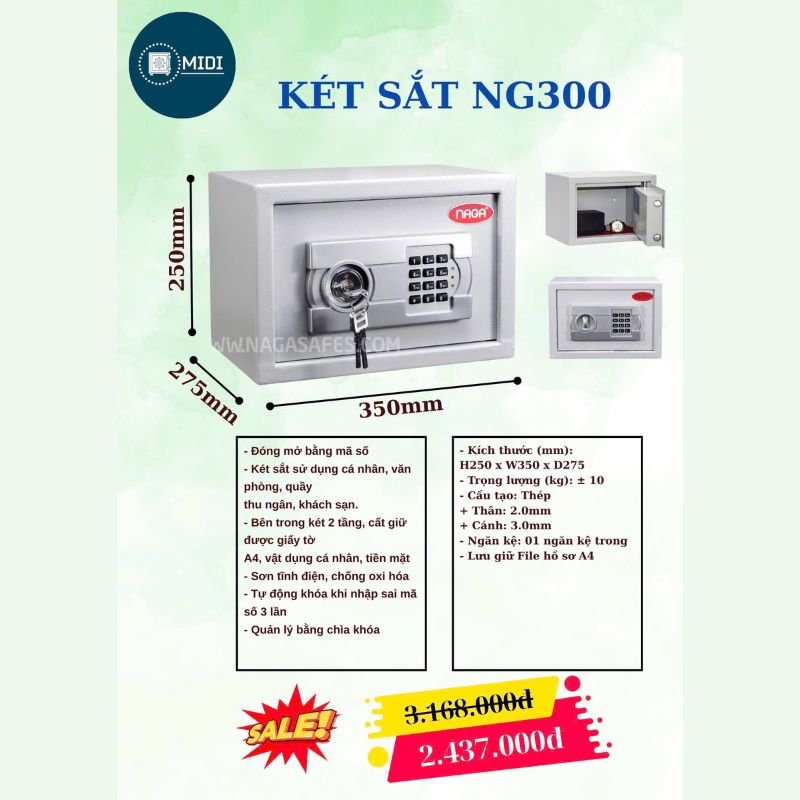 KÉT SẮT NG300 – BẢO MẬT AN TOÀN, THIẾT KẾ TIỆN LỢI