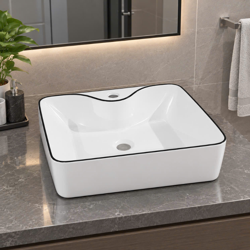Chậu Lavabo Trắng Viền Đen TATA LB6887