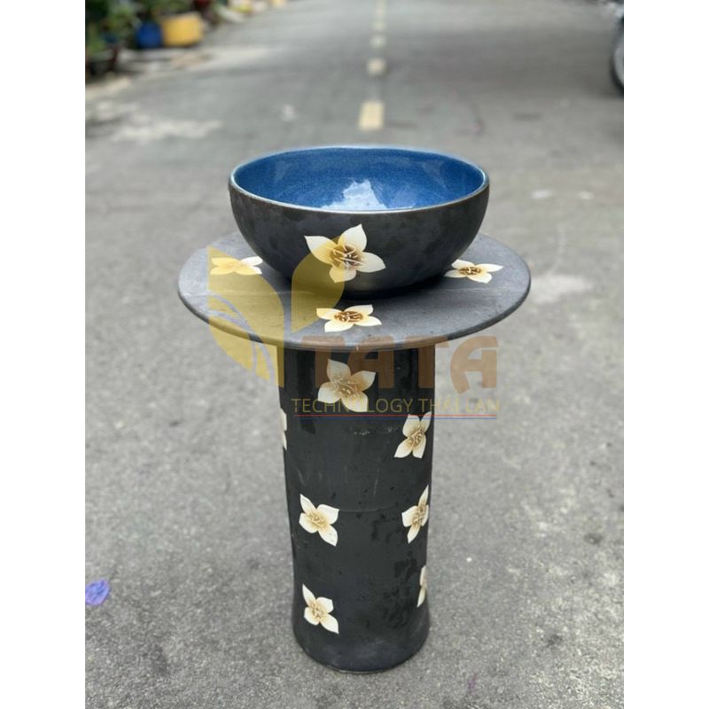 LAVABO SỨ TRỤ ĐỨNG MỸ THUẬT CỔ ĐIỂN HOA CAO CẤP TATA CLVB-6933