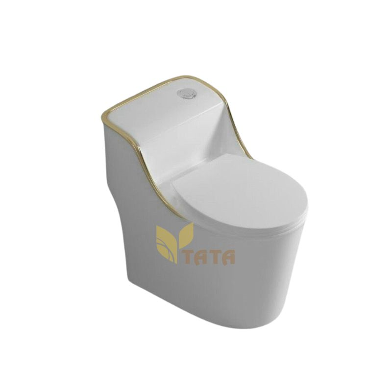 Bồn Cầu Trứng 1 Khối Màu Trắng Viền Vàng TATA BC6836