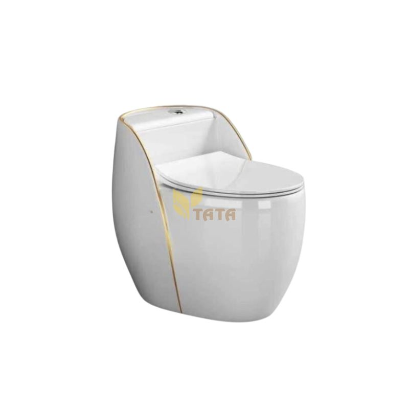 Bồn Cầu Trứng Trắng Viền Vàng 1 Khối TATA BC6856