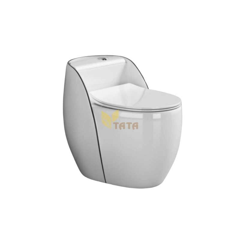 Bồn Cầu 1 Khối Trứng Trắng Viền Đen TATA BC6872