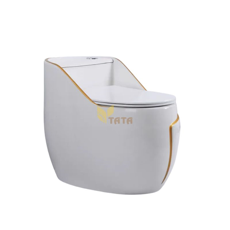 Bồn Cầu 1 Khối Trứng Trắng Viền Vàng TATA BC6875