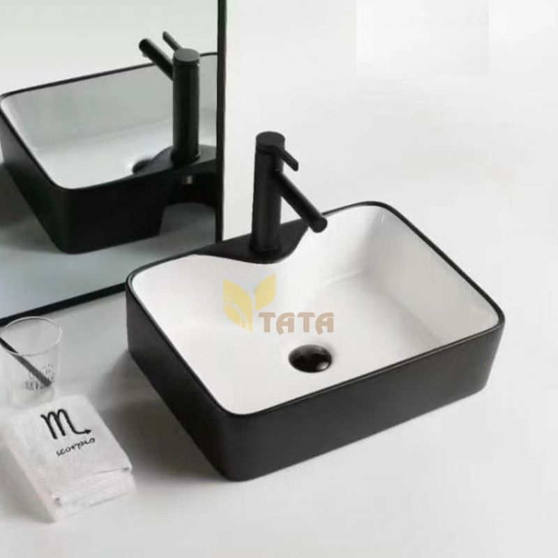 Chậu Lavabo Đặt Bàn Vuông Đen TATA CLVB6891