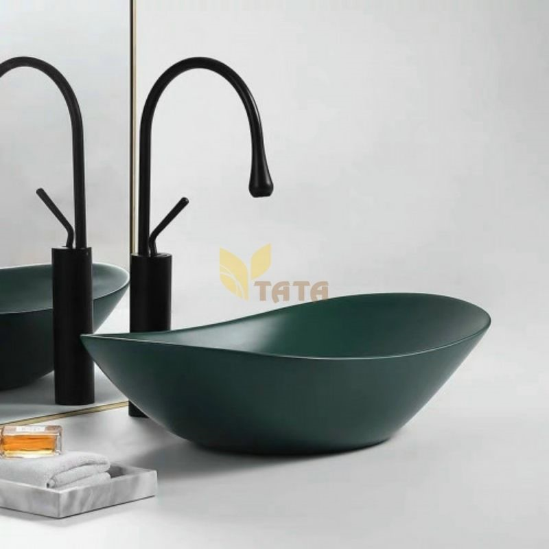 Chậu Lavabo Oval Xanh Rêu Đặt Bàn TATA LVB6910