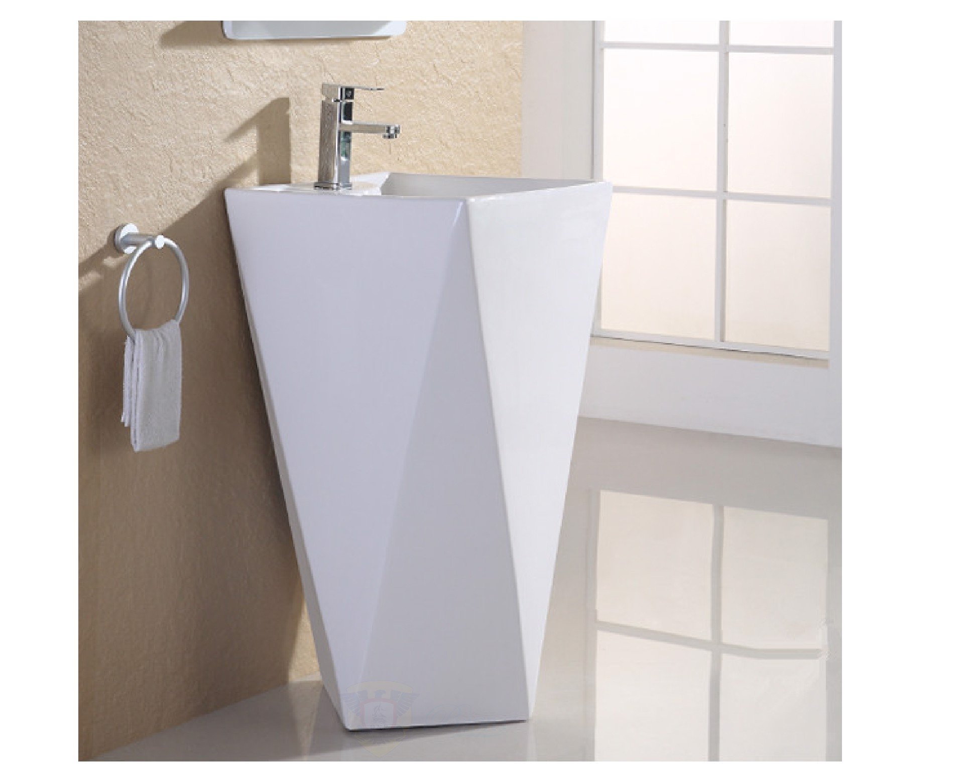 LAVABO SỨ TRỤ ĐỨNG KIM CƯƠNG TRẮNG LVB6835