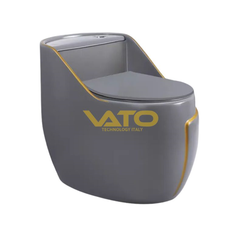 Bồn Cầu Trứng Xám Viền Vàng 1 Khối VATO BCVT702
