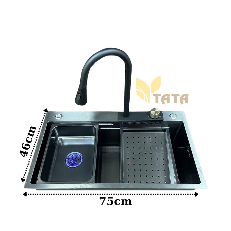 Combo Chậu + Vòi Rửa Chén Đơn Inox Phủ Nano Đen TATA CRC6877