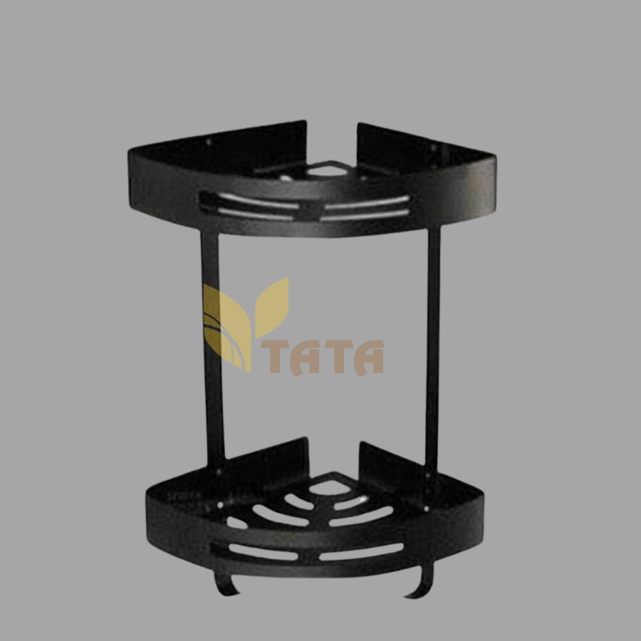 Kệ Góc Treo Tường Có Móc Đen Inox RGT12